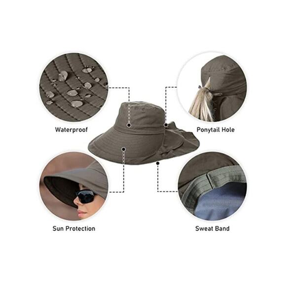 2 Pack Sun Hat UPF 50+ Wide Brim and Ponytail Hole, Hiking Safari Hat with Neck main image 2